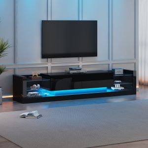 Móvel de tv com LED e 2 gavetas rebatíveis preto 38x181x38cm
