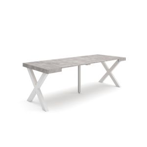 Mesa consola extensível, 58/222x90x73cm, cimento, pés de madeira rf2794