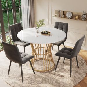 Conjunto de mesa redonda 5 peças 100 cm mdf marmorizado multicor