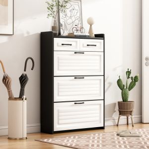 Sapateira com 3 portas basculantes e 2 gavetas branco 131x80x23,5cm