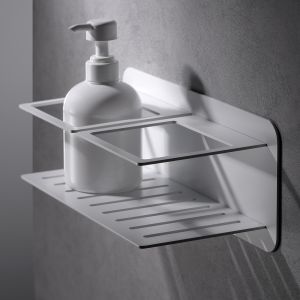 Portasapone em aço inox e latão branco fosco para montagem frontal