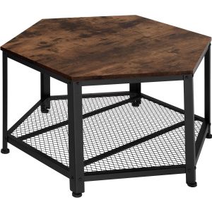 Mesa de centro hexagonal, 86,5 x 75 x 46,5 cm, madeira oscura