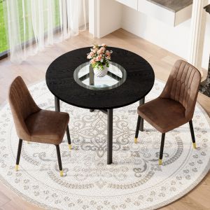 Conjunto mesa redonda com 2 cadeiras castanho e preto 100 cm