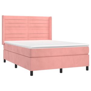 vidaXL cama box spring con colchón terciopelo rosa 140x190 cm