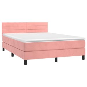 vidaXL cama box spring con colchón terciopelo rosa 140x200 cm