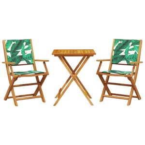 vidaXL juego de bistro de 3 piezas tela madera maciza estampado hojas