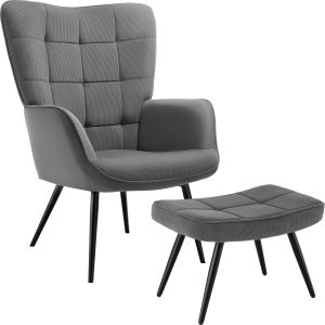 Poltrona tapizado 72 x 76 x 100,5 cm corderoy fino antracite/preto