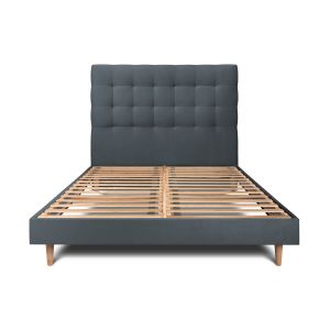 Cama 150x190 cm com cabeceira estofada - tecido de veludo - cinzento antrac