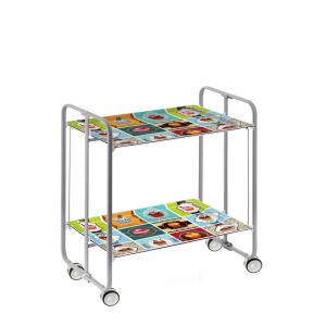 Carrinho de serviço dobrável bauhaus, armação de metal cinza, 2 bandejas