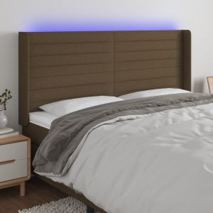 Cabeceira de cama c/ luzes LED tecido 203x16x118/128cm castanho ptob9944