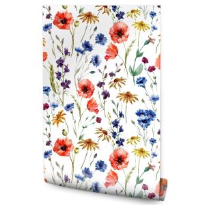 Papel de parede flowers papoilas coloridas plantas decoração moderna