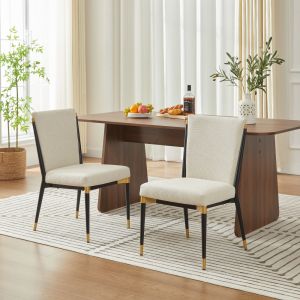Conjunto de 2 cadeiras de jantar em tecido bege, estilo minimalista