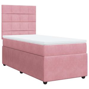 vidaXL cama box spring con colchón terciopelo rosa 90x200 cm