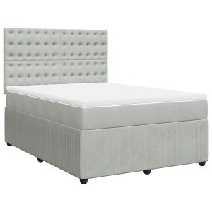 vidaXL cama box spring con colchón terciopelo gris claro 160x200 cm