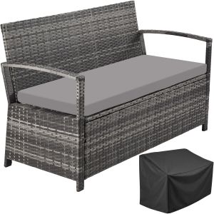 Tectake banco rattan,resistente,intempories,almofadas,encosto, cinzento