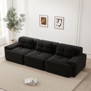 Sofá modular em bombazina preto 3 lugares assento profundo