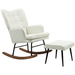 Poltrona baloiço 64x89x90 cm poliéster e madeira de faia color beige Homcom
