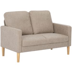 Sofá de 2 lugare 130x78x85 cm poliéster e madeira de borracha color beige