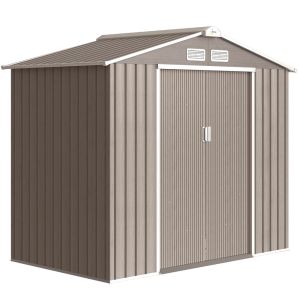 Abrigo de jardim 213x130x185 cm aço galvanizado e pp color marrón Outsunny