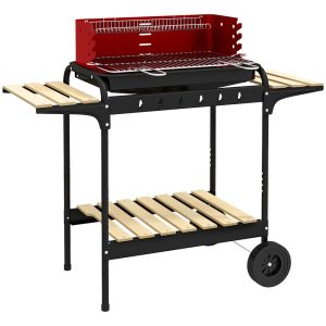 Barbecue a carvão 103x47x95 cm metal, madeira de pinho color rojo Outsunny