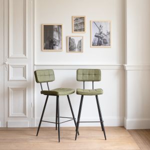 Conjunto de 2 bancos de bar de imitação verde fernand