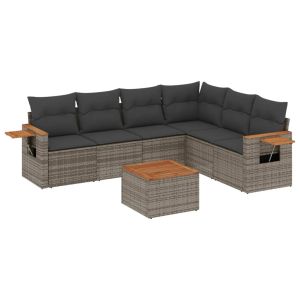 vidaXL set de sofás de jardín 7 piezas con cojines ratán pe gris