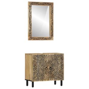 2 pcs conj. Móveis p/ casa de banho madeira mangueira maciça