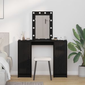 Mesa de maquiagem com luzes de LED carvalho preto 102x33x135 cm wf868383