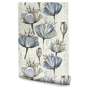 Papel de parede para o quarto flores azuis plantas retro vintage