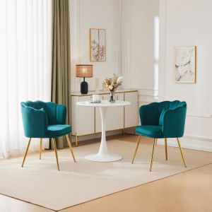 Conjunto de 2 cadeiras estofadas em veludo com encosto flor verde