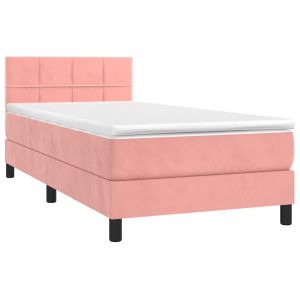 vidaXL cama box spring con colchón terciopelo rosa 90x200 cm