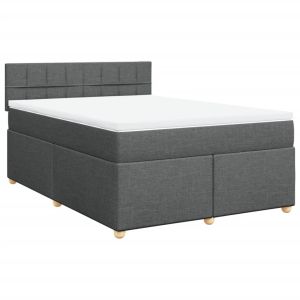 vidaXL cama box spring con colchón tela gris oscuro 140x200 cm
