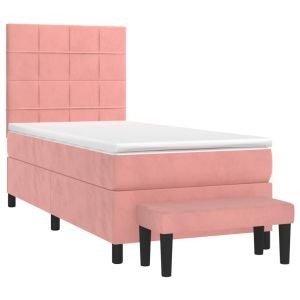vidaXL cama box spring con colchón terciopelo rosa 90x200 cm