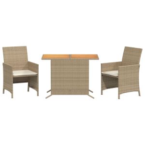 vidaXL sillas y mesita de jardín 3 piezas ratán sintético cojín beige