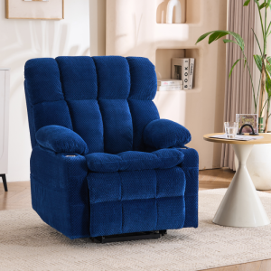 Poltrona relax elétrica elevatória flanela azul 1 lugar massagem
