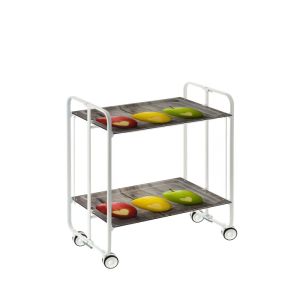 Carrinho de serviço dobrável bauhaus, armação de metal branco, 2 bandejas