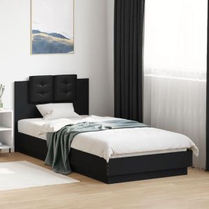Cama c/ cabeceira 90x200cm derivados madeira preto