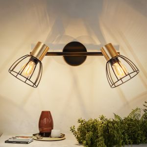 Nettlife régua 2 focos parede vintage e14 preto orientável retro