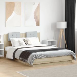 Cama c/ cabeceira/luzes LED 120x200cm carvalho sonoma