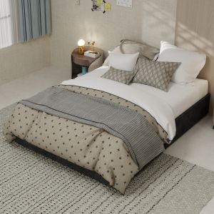 Cama estofada 140x200cm com arrumação cabeceira tecido cinzento