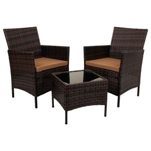 Conjunto de mesa e 2 poltronas marrom