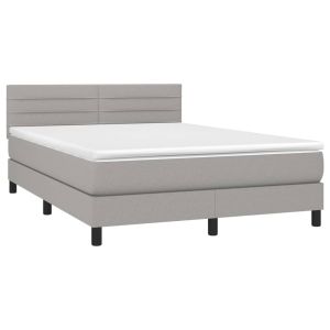 vidaXL cama box spring con colchón tela gris claro 140x200 cm