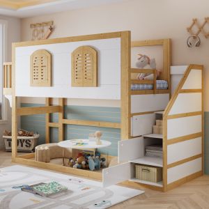 Beliche 90x200cm com escada arrumação e área de brincar madeira branco