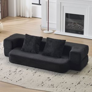 Sofá cama dobrável 2 lugares preto em espuma para sala e quarto