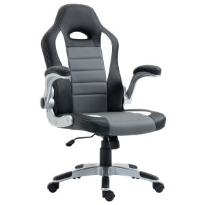 Cadeira de escritório couro pu, esponja, nylon preto, cinza e branco