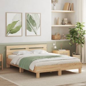 Cama c/ cabeceira/luzes LED 150x200cm carvalho sonoma seaw1240