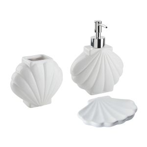 Conjunto de 3 acessórios para a casa de banho shell cerâmica branco