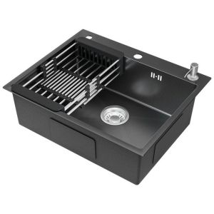 Pia de cozinha cinza escuro em inox 60x49cm - pia 1 cubículo com dispenser