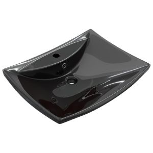Lavatório cerâmica retang. Preto + extravasamento + orifício torneira