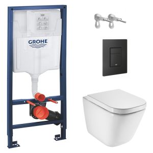 Cisterna grohe + botão even preto mate + sanita suspensa roca the gap